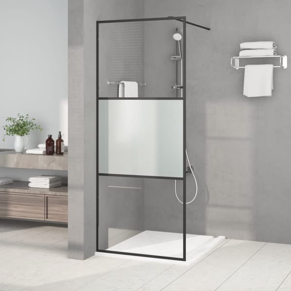 vidaXL Dusjvegg svart 80x195 cm halvfrostet ESG-glass
