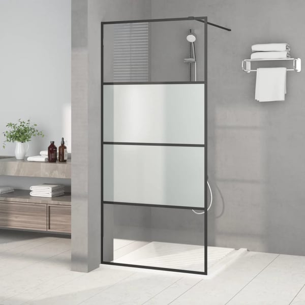 vidaXL brusevæg 90x195 cm halvmatteret sikkerhedsglas sort