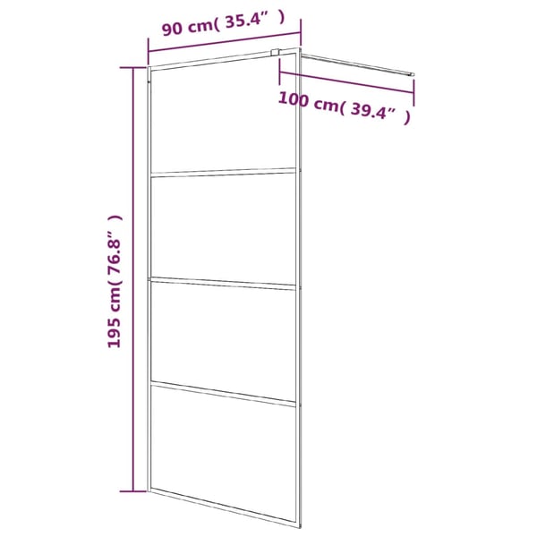 vidaXL Duschvägg svart 90x195 cm halvfrostat ESG-glas