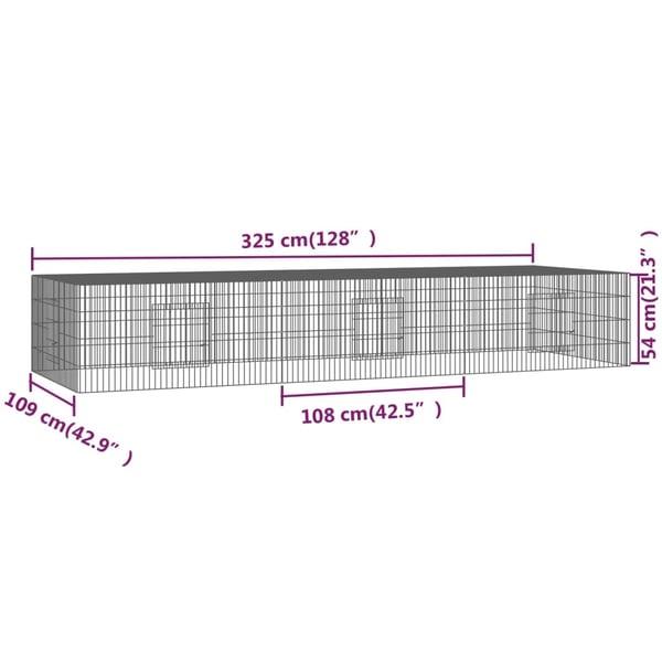 vidaXL Kaninbur med 3 paneler 325x109x54 cm galvanisert jern