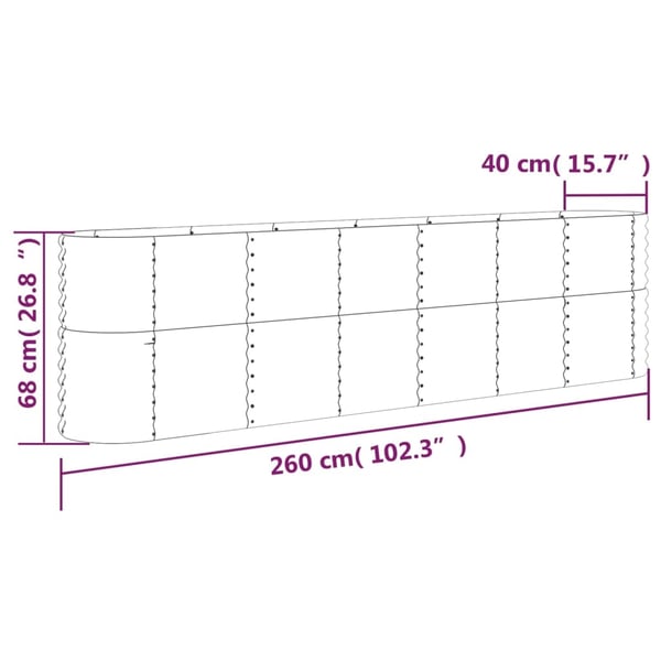 vidaXL Høybed galvanisert stål 260x40x68 cm brun