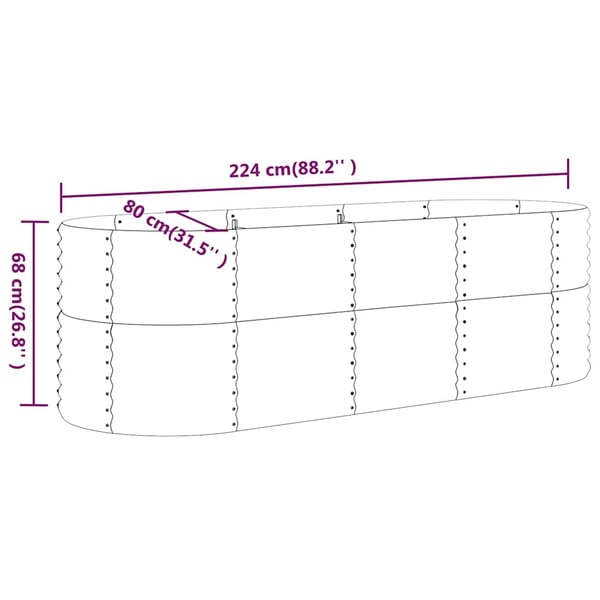vidaXL Høybed galvanisert stål 224x80x68 cm antrasitt