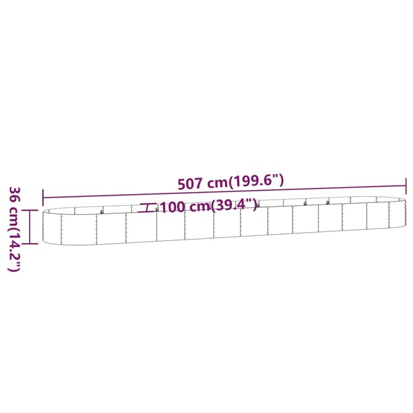 vidaXL Høybed galvanisert stål 507x100x36 cm sølv