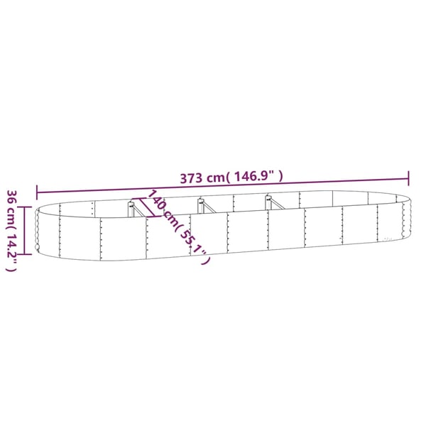 vidaXL Høybed pulverlakkert stål 373x140x36 cm brun