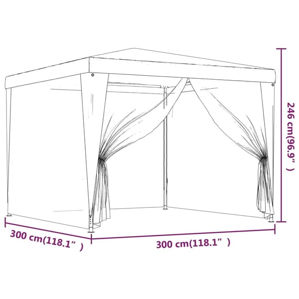 vidaXL Festtelt med 4 sidevegger av netting blå 3x3 m HDPE