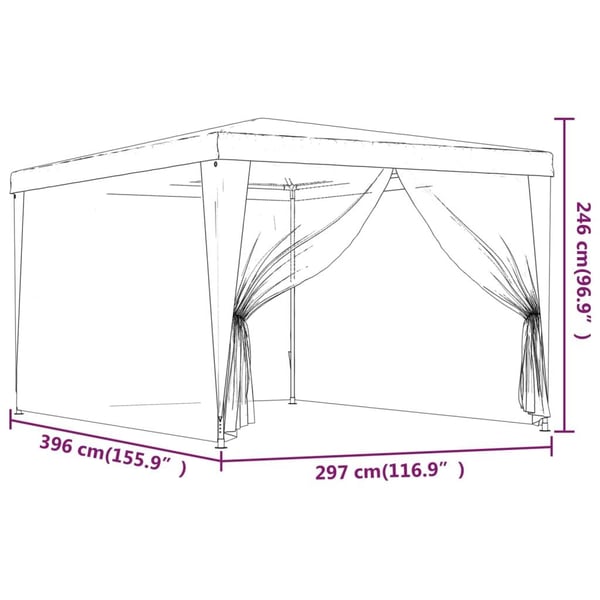 vidaXL Festtelt med 4 sidevegger av netting grønn 3x4 m HDPE