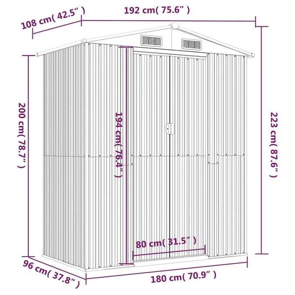 vidaXL haveskur 192x108x223 cm galvaniseret stål antracitgrå