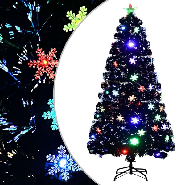 vidaXL juletræ med LED-snefnug 120 cm fiberoptik sort