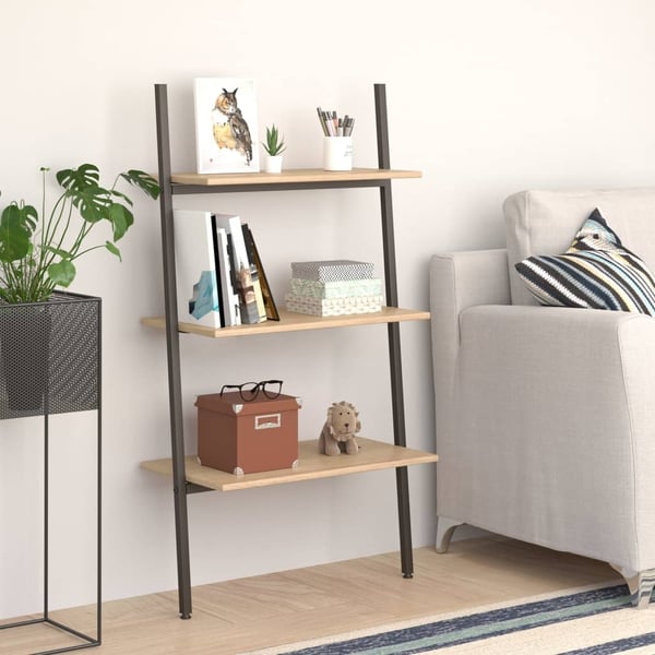 vidaXL stigereol med 3 hylder 64x34x116 cm lysebrun og sort