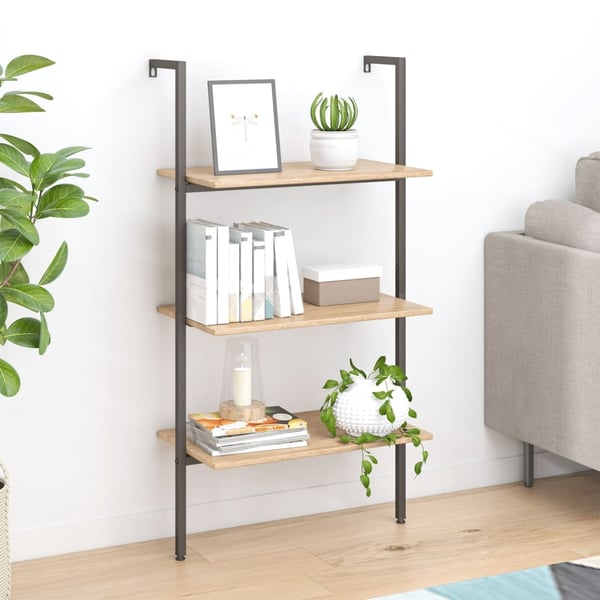 vidaXL stigereol med 3 hylder 64x35x120,5 cm lysebrun og sort