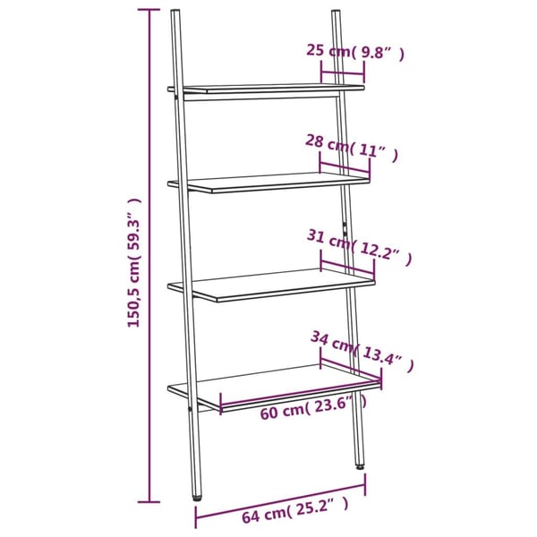 vidaXL Stigehyller 4 etasjer svart 64x34x150,5 cm