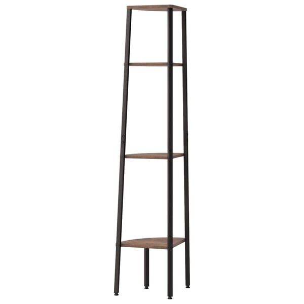 vidaXL 4-etasjes hjørnehylle mørkebrun og svart 45,5x31,5x150 cm