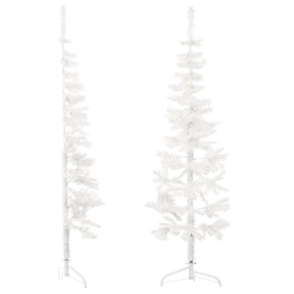 vidaXL Smal halv plastgran med stativ vit 120 cm