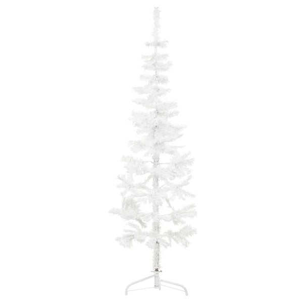 vidaXL Kapea puolikas tekojoulukuusi jalustalla valkoinen 150 cm
