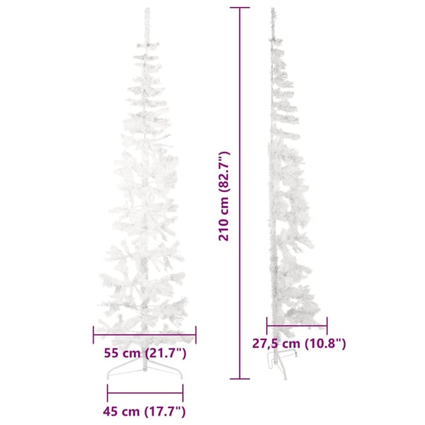 vidaXL Kapea puolikas tekojoulukuusi jalustalla valkoinen 210 cm