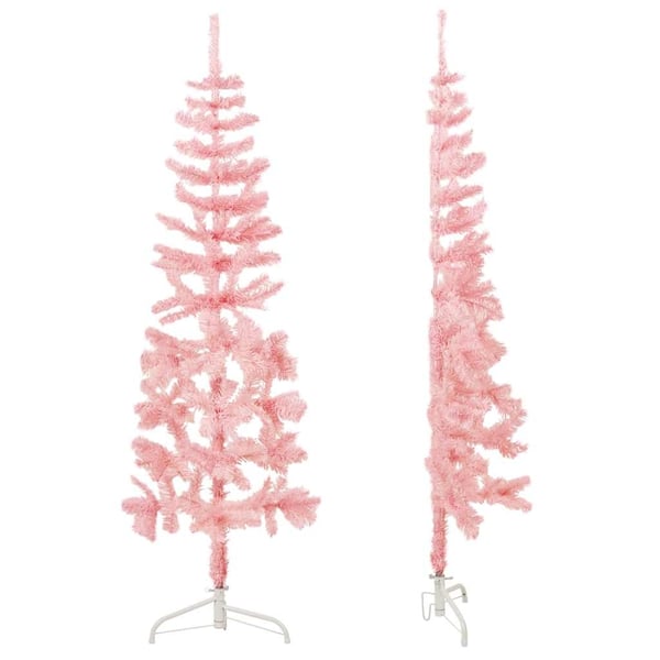 vidaXL Kapea puolikas tekojoulukuusi jalustalla pinkki 150 cm