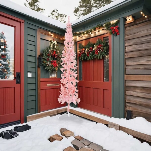 vidaXL Kapea puolikas tekojoulukuusi jalustalla pinkki 240 cm