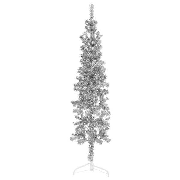 vidaXL Kapea puolikas tekojoulukuusi jalustalla hopea 180 cm