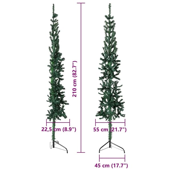vidaXL Kapea puolikas tekojoulukuusi jalustalla vihreä 210 cm