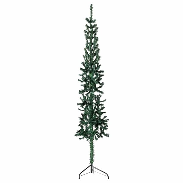 vidaXL kunstigt halvt juletræ med juletræsfod 210 cm smalt grøn