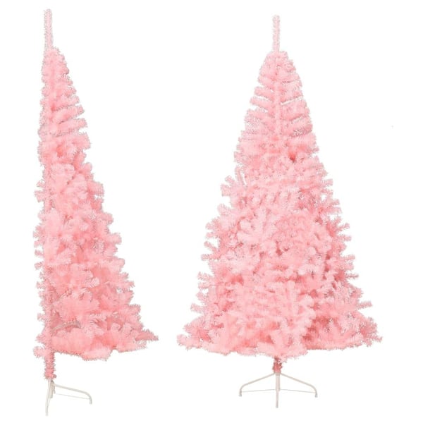 vidaXL kunstigt halvt juletræ med juletræsfod 210 cm PVC pink