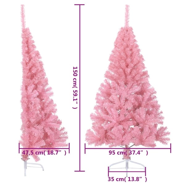 vidaXL kunstigt halvt juletræ med juletræsfod 150 cm PVC pink
