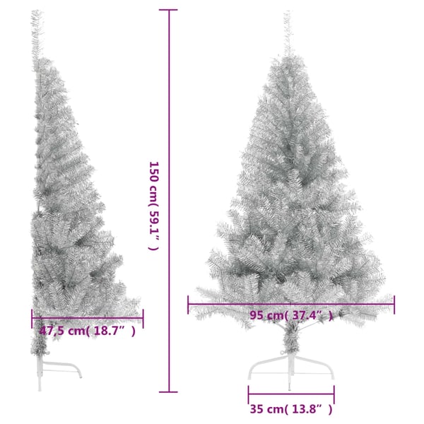 vidaXL Tekojoulukuusi puolikas jalustalla hopea 150 cm PET