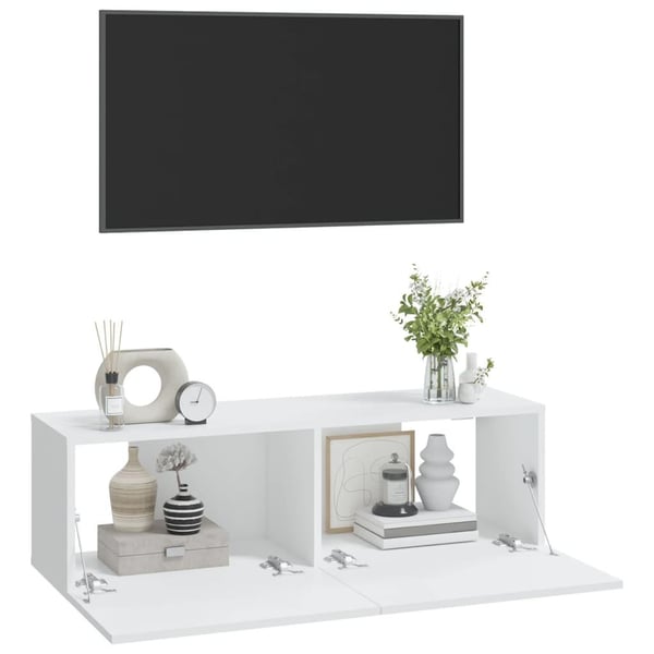 vidaXL Vegghengte TV-benker 2 stk hvit 100x30x30 cm konstruert tre