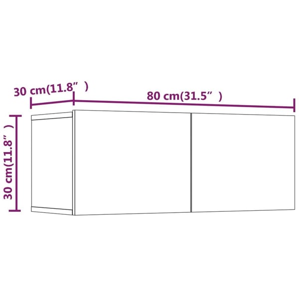vidaXL TV-benker 2 stk betonggrå 80x30x30 konstruert tre