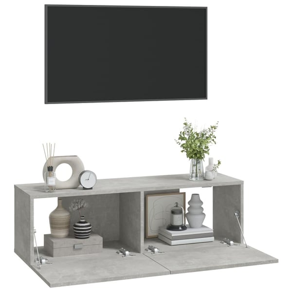 vidaXL Vegghengte TV-benker 2 stk betonggrå 100x30x30cm konstruert tre