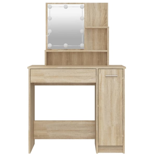 vidaXL Sminkebord med LED sonoma eik 86,5x35x136 cm