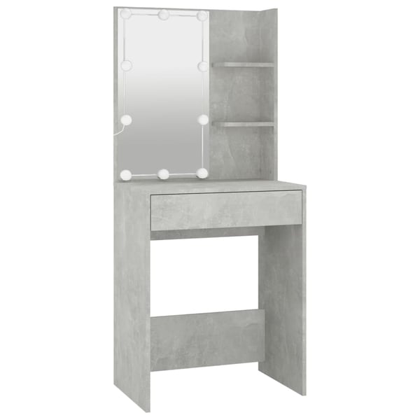 vidaXL Sminkebord med LED betonggrå 60x40x140 cm