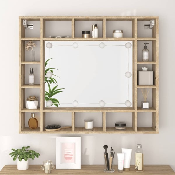 vidaXL Speilskap med LED sonoma eik 91x15x76,5 cm