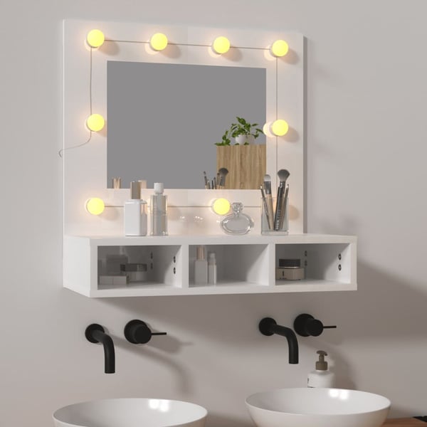 vidaXL Speilskap med LED høyglans hvit 60x31,5x62 cm