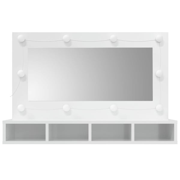 vidaXL spejlskab med LED-lys 90x31,5x62 cm hvid højglans