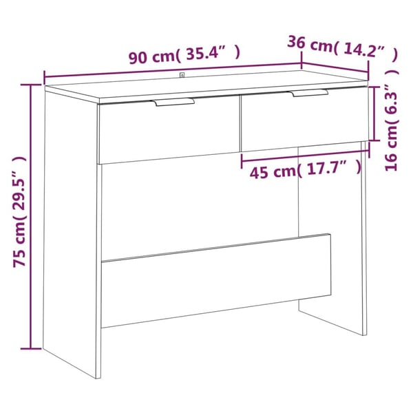vidaXL Konsollbord sonoma eik 90x36x75 cm konstruert tre