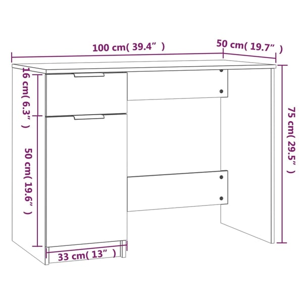 vidaXL Skrivebord høyglans hvit 100x50x75 cm konstruert tre