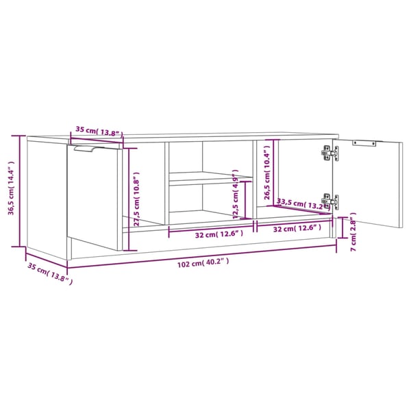 vidaXL TV-benk sonoma eik 102x35x36,5 cm konstruert tre