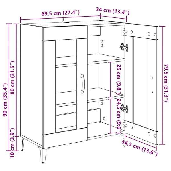 vidaXL Skjenk sonoma eik 69,5x34x90 cm konstruert tre