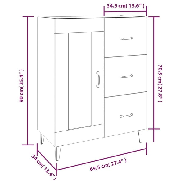 vidaXL skænk 69,5x34x90 cm konstrueret træ sort