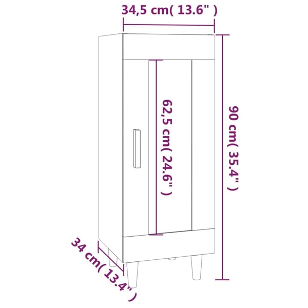 vidaXL Skjenk hvit 34,5x34x90 cm konstruert tre