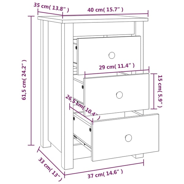 vidaXL Nattbord 2 stk svart 40x35x61,5 cm heltre furu