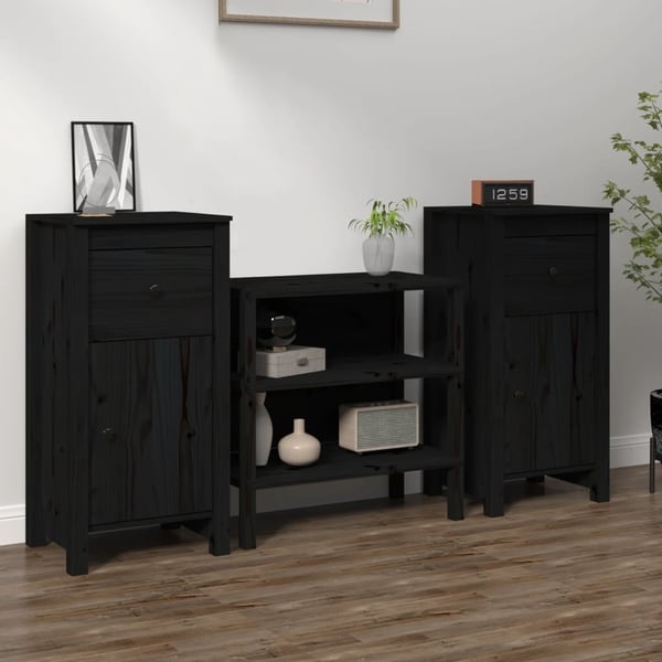 vidaXL Skjenker 2 stk svart 40x35x80 cm heltre furu
