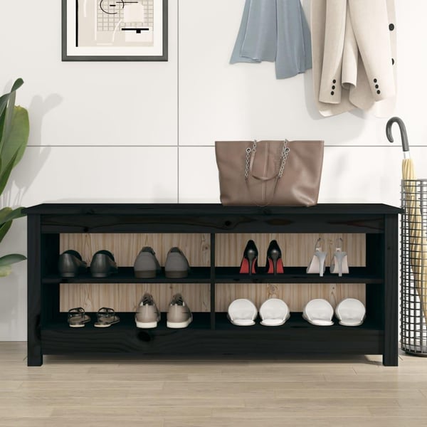 vidaXL Skobenk svart 110x38x45,5 cm heltre furu