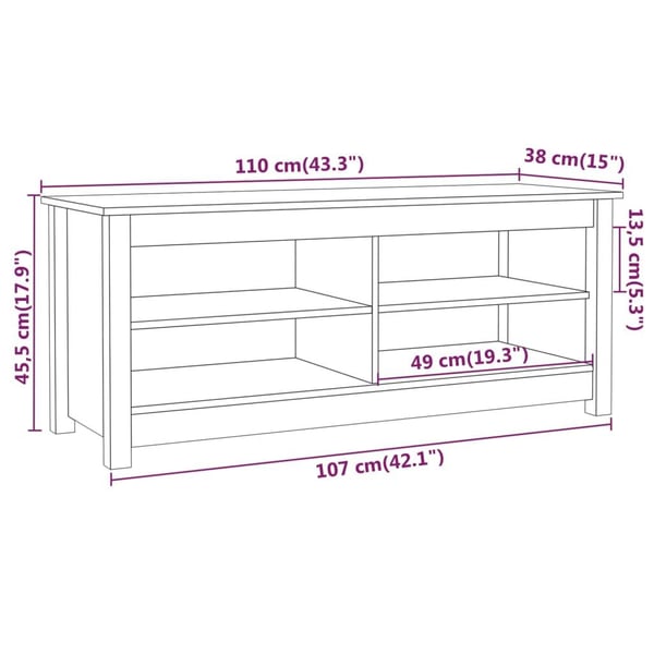 vidaXL Skobenk svart 110x38x45,5 cm heltre furu