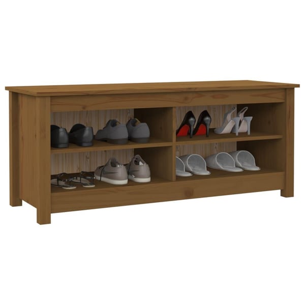vidaXL Skobenk honningbrun 110x38x45,5 cm heltre furu