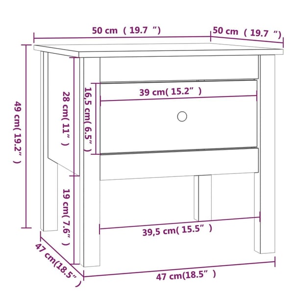 vidaXL Sidebord 50x50x49 cm heltre furu