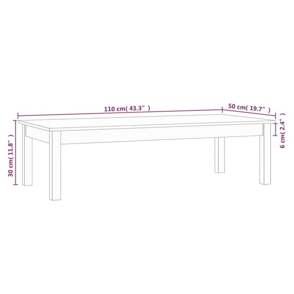 vidaXL Salongbord hvit 110x50x30 cm heltre furu