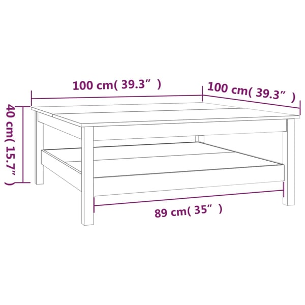 vidaXL sofabord 100x100x40 cm massivt fyrretræ hvid