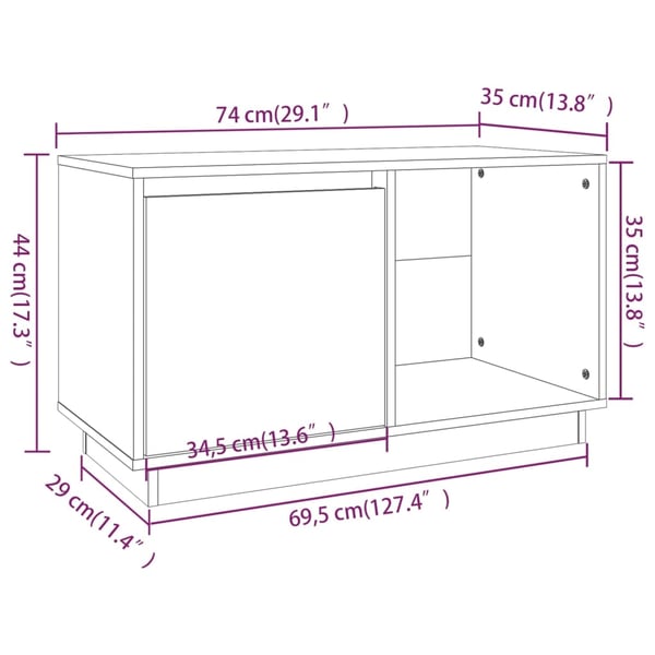 vidaXL TV-benk hvit 74x35x44 cm heltre furu